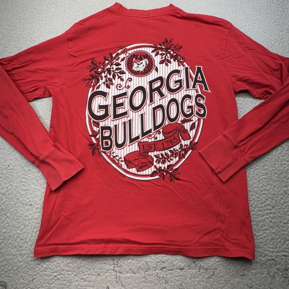Georgia Bulldogs Shirt Mens Small Red NCAA Football Team Cotton Long Sleeve Tee